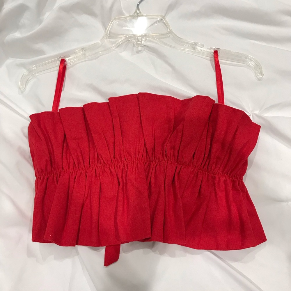 Red strapless crop top